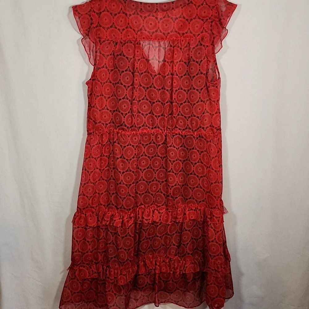 Willow & Clay Red Floral Ruffle Dress with Black Slip Size L - Picture 4 of 5